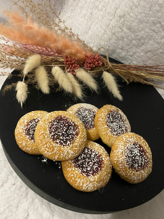 Biscuit vanille confiture framboise ( Thumbprint cookies )