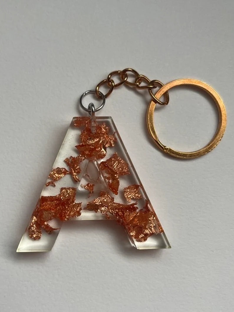 Porte clé lettre Transparents feuille d'or/argent/rosegold