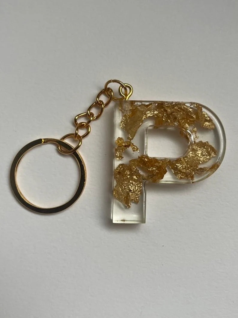 Porte clé lettre Transparents feuille d'or/argent/rosegold